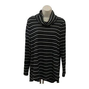 Dana Buchman Tunic Sweater Size Large Cowl Neck Striped Black White Long Sleeve